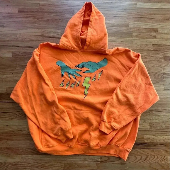 LONELY GHOST x Neon Orange Hoodie Streetwear Urbanwear | SIZE 2XL - Picture 1 of 5